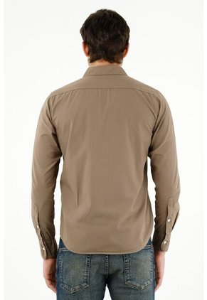 Camisa Café Manga Larga Para Hombre