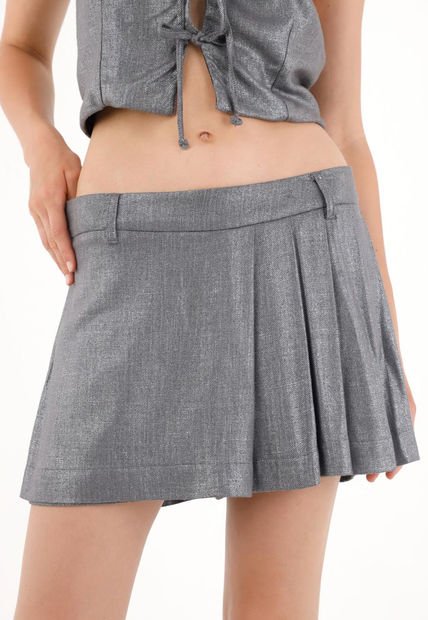 Falda Short Metalizada Con Tablas Para Mujer