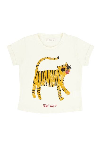 Camiseta Manga Corta Con Estampado De Tigre Para Niña
