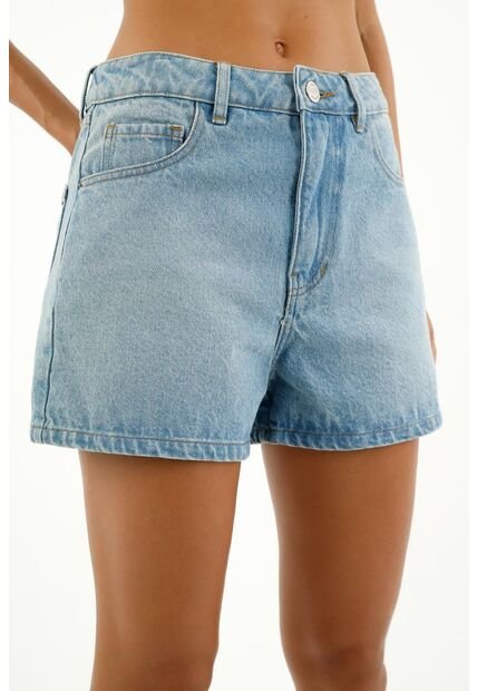 Short Azul De Tiro Alto Para Mujer