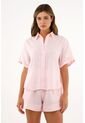 Camisa Rosada Manga Corta En 100% Lino Para Mujer de Tennis