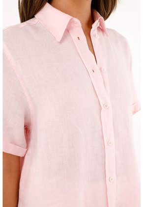 Camisa Rosada Manga Corta En 100% Lino Para Mujer