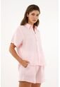 Camisa Rosada Manga Corta En 100% Lino Para Mujer de Tennis
