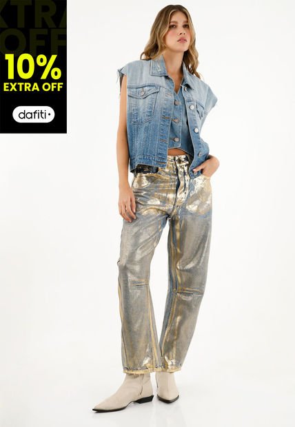 Chaleco Azul Con Apliques Brillantes Para Mujer