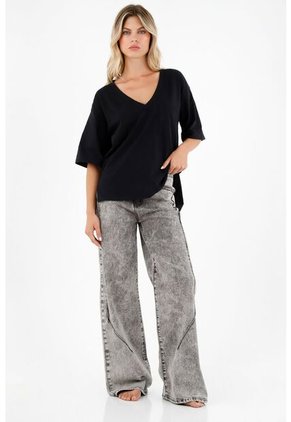 Tennis Camiseta Negra Cuello V Para Mujer