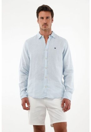 Tennis Camisa Azul En Lino Para Hombre