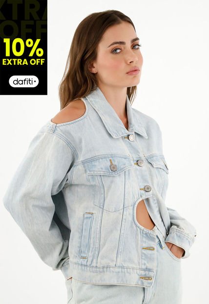 Chaqueta Con Aberturas Localizadas Azul Para Mujer