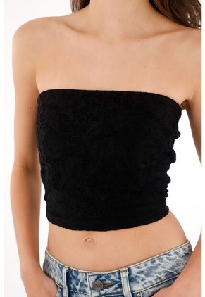 Tennis Crop Strapless En Encaje Negro Para Mujer