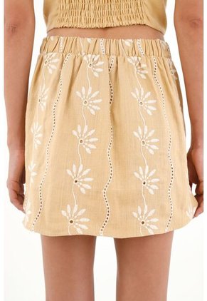 Falda Café Con Detalles Bordados Para Mujer
