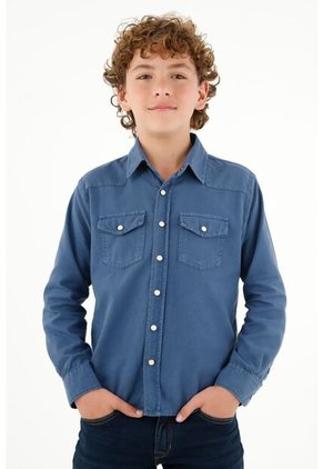 Camisa Azul Manga Larga Para Niño