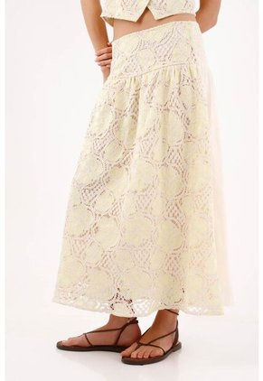 Tennis Falda Larga Evasé Con Encaje Crochet Floral De Algodón Marfil Para Mujer