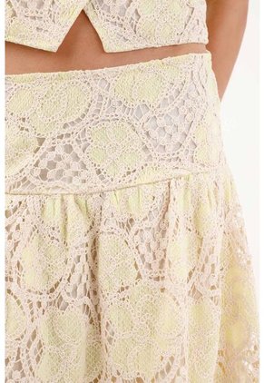 Tennis Falda Larga Evasé Con Encaje Crochet Floral De Algodón Marfil Para Mujer