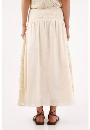 Tennis Falda Larga Evasé Con Encaje Crochet Floral De Algodón Marfil Para Mujer
