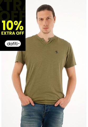 Camiseta Verde Con Abertura En V Para Hombre Tennis