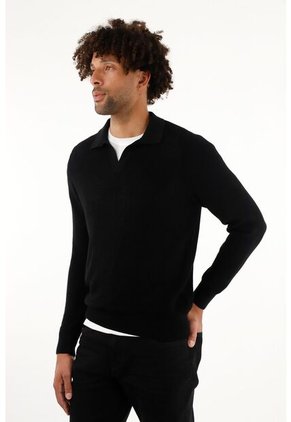 Buzo Tipo Polo Negro Para Hombre