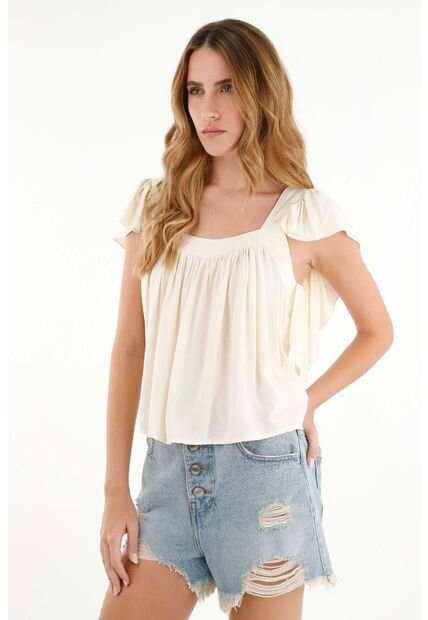 Tennis Camisa Beige De Escote Recto En Chalis Para Mujer