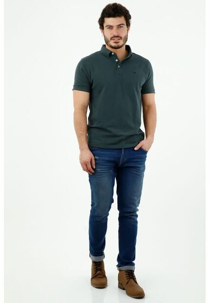 Camiseta Tipo Polo De Hombre, Silueta Confort Manga Corta, 100% Algodón, Color Verde