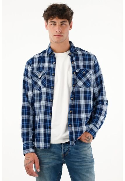 Tennis Camisa De Diseño A Cuadros Azul Para Hombre