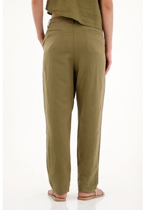 Pantalón Clásico Verde En 100% Lino Para Mujer