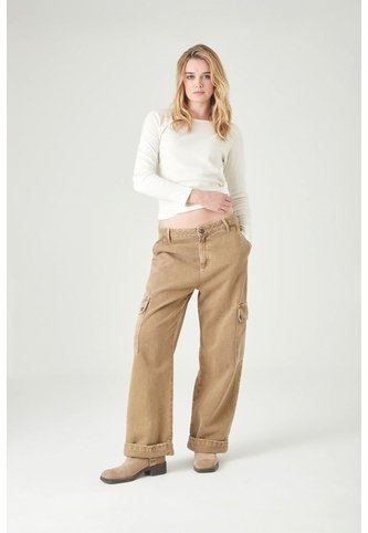Tennis Pantalón Cargo Wide Leg Con Bolsillos Laterales En Algodón Caqui Para Mujer Tennis
