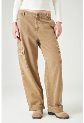 Tennis Pantalón Cargo Wide Leg Con Bolsillos Laterales En Algodón Caqui Para Mujer