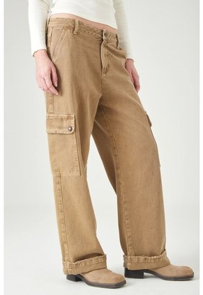 Tennis Pantalón Cargo Wide Leg Con Bolsillos Laterales En Algodón Caqui Para Mujer