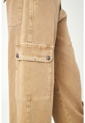 Tennis Pantalón Cargo Wide Leg Con Bolsillos Laterales En Algodón Caqui Para Mujer