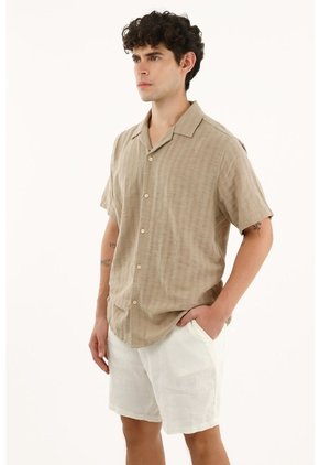 Camisa Café Tipo Bowling Manga Corta Para Hombre