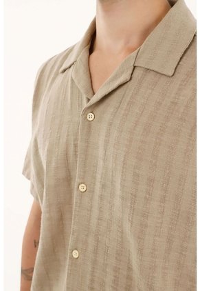 Camisa Café Tipo Bowling Manga Corta Para Hombre