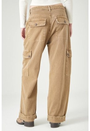 Tennis Pantalón Cargo Wide Leg Con Bolsillos Laterales En Algodón Caqui Para Mujer