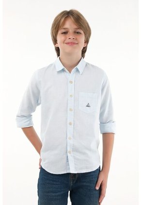 Camisa Azul Manga Larga Con Bordado Para Niño