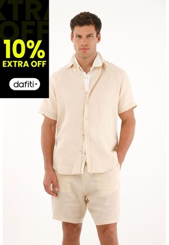 Camisa Manga Corta En 100% Lino Crudo Para Hombre Tennis