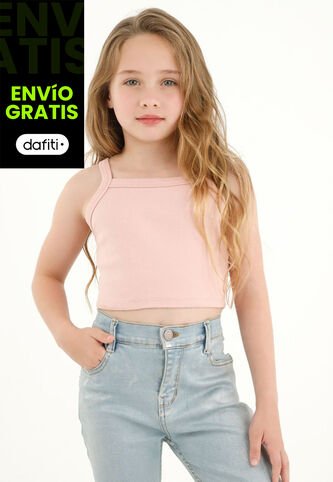 Camiseta Crop Rosada En Rib Para Niña Tennis