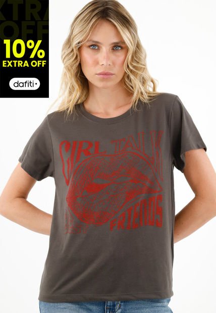 Camiseta Café Manga Corta Para Mujer