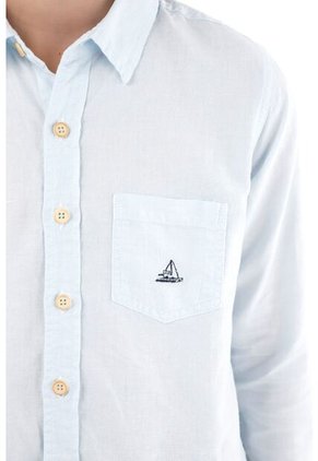 Camisa Azul Manga Larga Con Bordado Para Niño