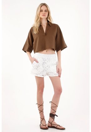 Tennis Camisa Boxy Fit Manga Corta Café Para Mujer