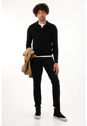 Buzo Tipo Polo Negro Para Hombre