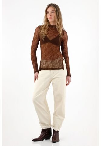 Jean Balloon Efecto Cuero Con Parches Para Mujer Tennis