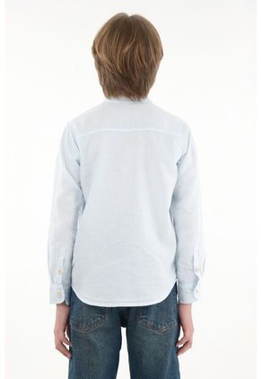 Camisa Azul Manga Larga Con Bordado Para Niño