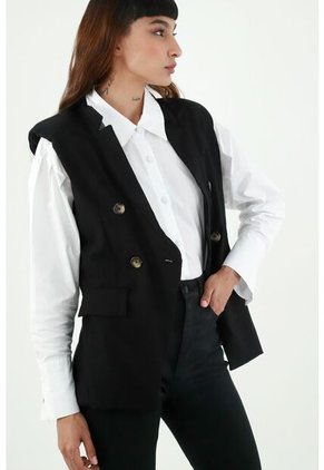Chaleco Tipo Blazer Negro Para Mujer