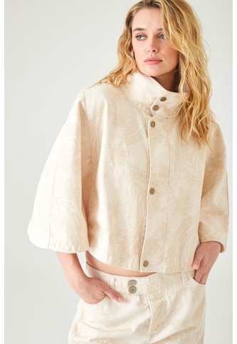 Tennis Capa Oversize Corta Con Cuello Alto Y Broches En Algodón Beige Para Mujer Tennis