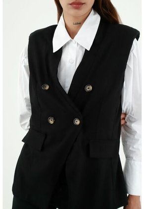 Chaleco Tipo Blazer Negro Para Mujer