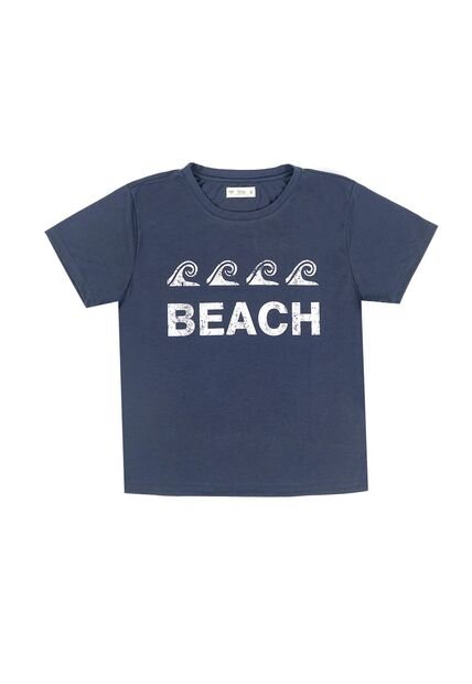 Camiseta Azul Con Estampado De Olas Para Mujer
