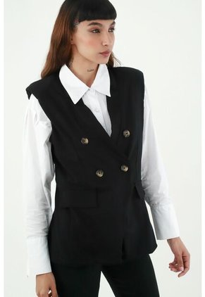 Chaleco Tipo Blazer Negro Para Mujer