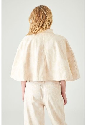 Tennis Capa Oversize Corta Con Cuello Alto Y Broches En Algodón Beige Para Mujer
