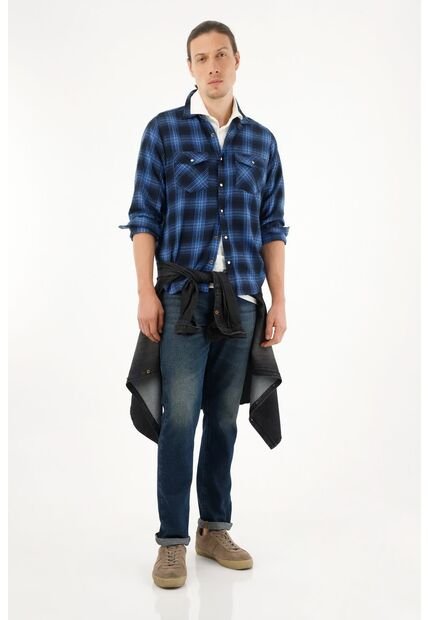 Tennis Camisa Leñadora A Cuadros Azul Para Hombre