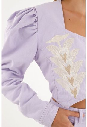 Chaqueta Morada Con Bordados Decorativos Para Mujer