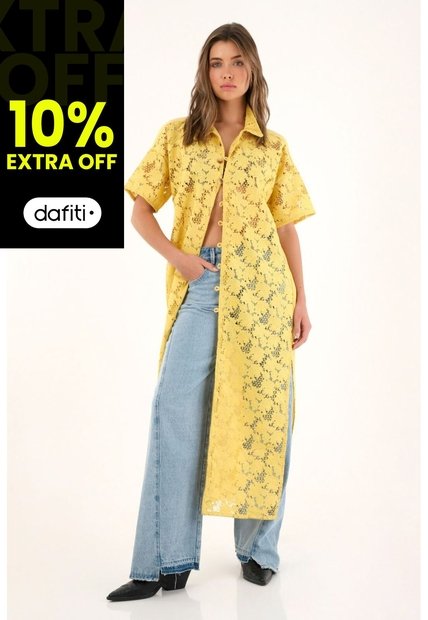 Tennis Kimono Amarillo Con Tela Bordada Para Mujer