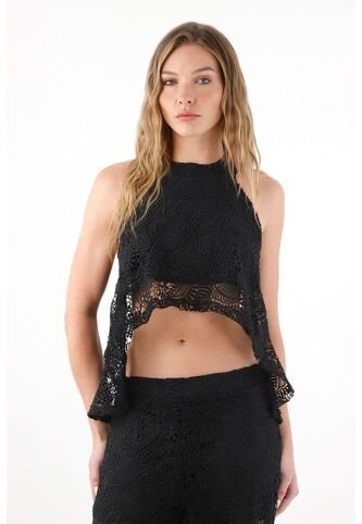 Tennis Camisa Amplia En Encaje Negra Para Mujer Tennis