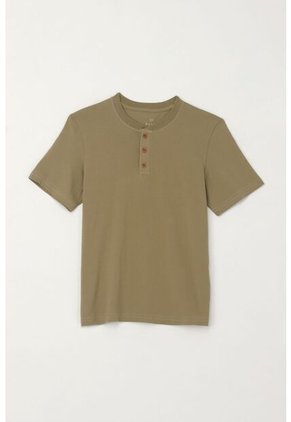 Camiseta Cuello Redondo Con Botones Verde Para Niño